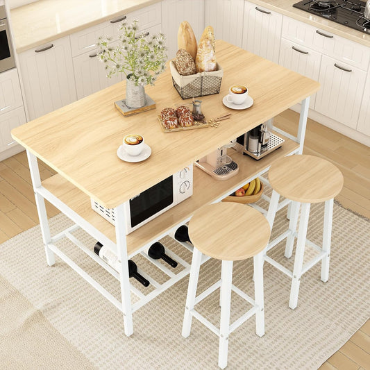 DKLGG 2-Person Beige Wooden Table Set - Functional Dining Solution with Seating & Storage