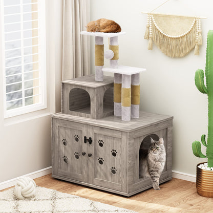 DKLGG Soft Perch Large Wooden Cat House with Litter Pan - Cozy Retreat for Your Feline Friend