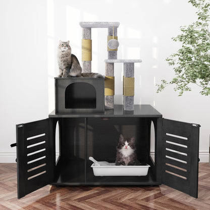 DKLGG Soft Perch Large Wooden Cat House with Litter Pan - Cozy Retreat for Your Feline Friend