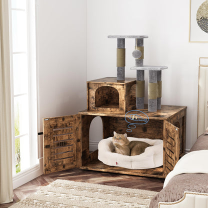 DKLGG Soft Perch Large Wooden Cat House with Litter Pan - Cozy Retreat for Your Feline Friend