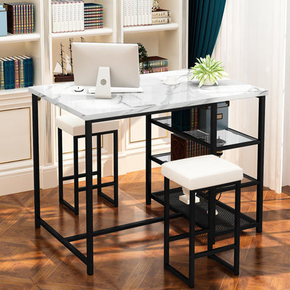 DKLGG Elegant Bar Table Set of 2 - Space-Saving Faux Marble Dining Table with Convenient Storage