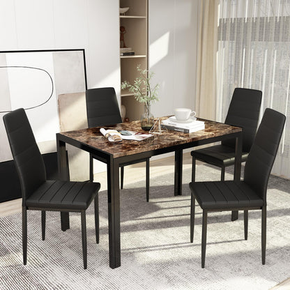 DKLGG Stylish 5-Piece Dining Table with 4 PU Leather Chairs – Faux Marble Finish