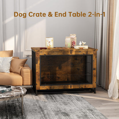 DKLGG Wooden Dog Crate End Table with Removable Tray – Pet-Friendly Furniture in Brown