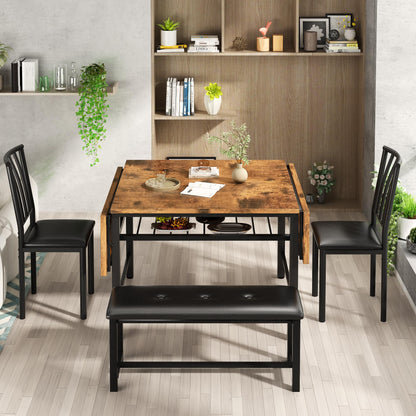 DKLGG 4-Piece Faux Marble Dining Set - Ideal for 3-6 People with Convenient Folding Table Leaf