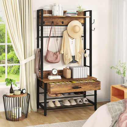 DKLGG Anti-Tipping Hall Tree - Entryway Organizer with Drawers for Coats and Accessories