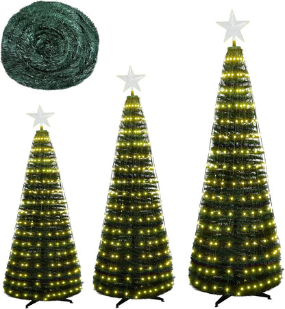 DKLGG 3-Piece Holiday Tree Set with Warm Lights - Easy Assembly and Stable Design for Christmas