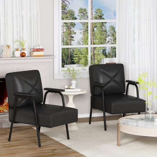 DKLGG Black Mid-Century Modern Side Chair Set of 2 - Comfortable Chairs with Upholstered Arms