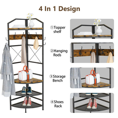 DKLGG 72” Industrial Hall Tree Freestanding Hanger, Hanger Rack with Storage