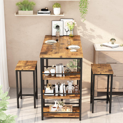 DKLGG Modern 3-Piece Industrial Bar Set for 2 - Stylish Table with Integrated Storage Solutions