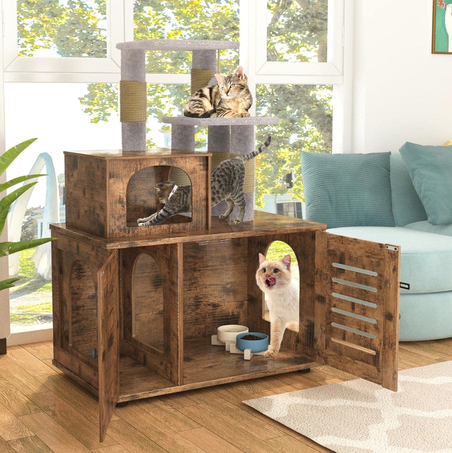 DKLGG Stylish Litter Box Enclosure - Hidden Cat Litter Cabinet in Rustic Brown for a Chic Look