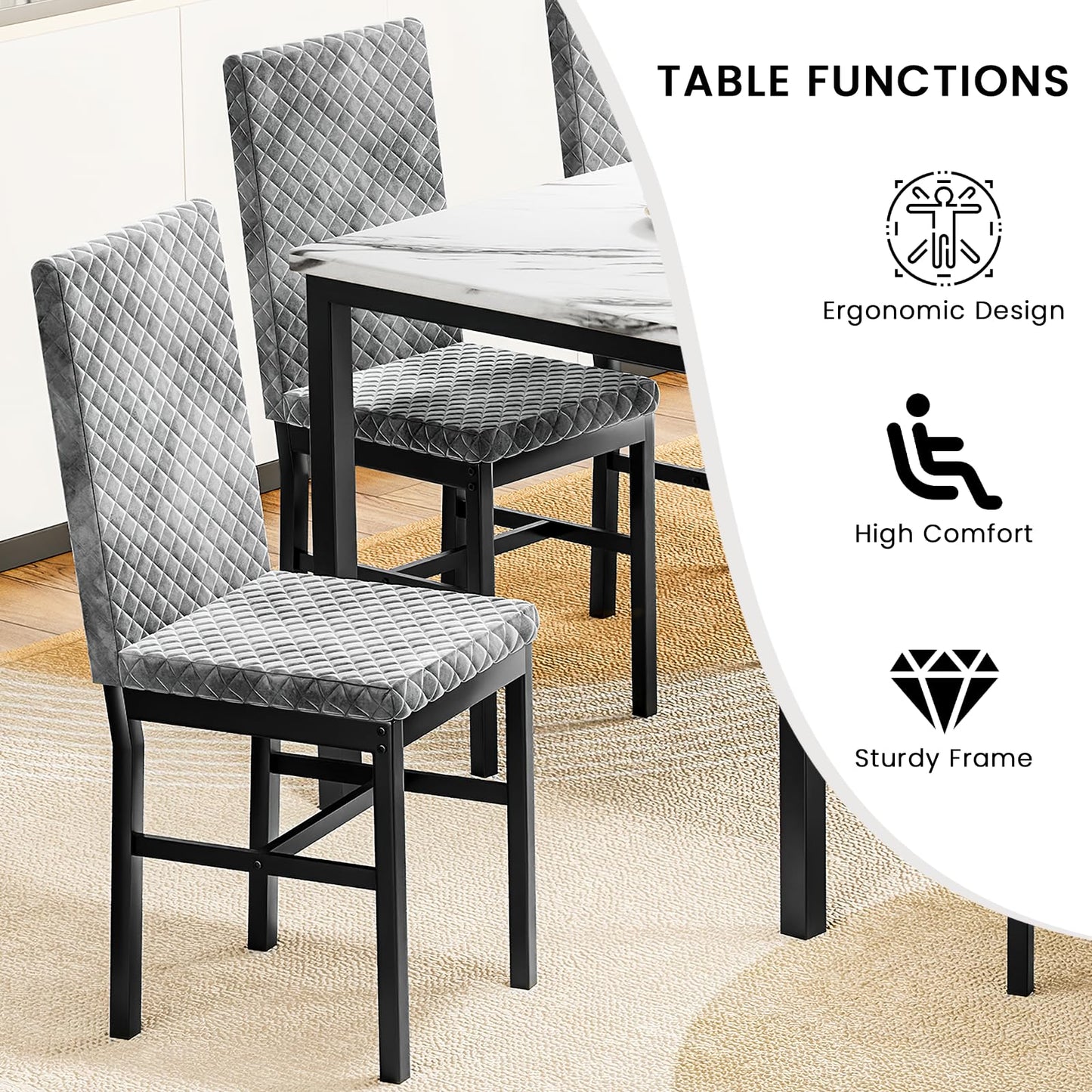 DKLGG 7-Piece Faux Marble Dining Table Set with Velvet Chairs - Perfect for Family Gatherings