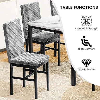 DKLGG 7-Piece Faux Marble Dining Table Set with Velvet Chairs - Perfect for Family Gatherings