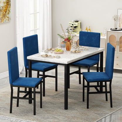 DKLGG 5-Piece Faux Marble Dining Table Set, Blue - Stylish and Elegant