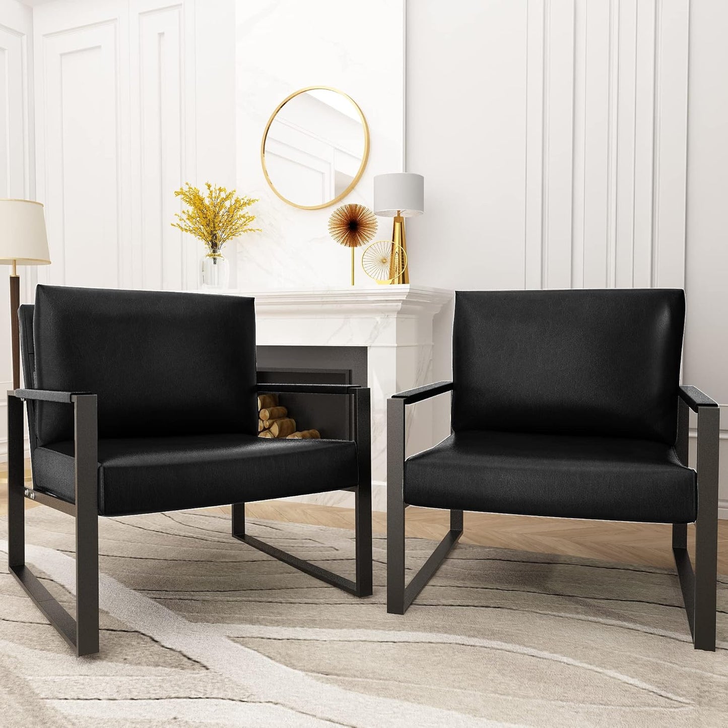 DKLGG PU Leather Coffee Table Chairs Set of 2 - Modern Armchairs for Stylish Living