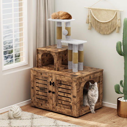 DKLGG Soft Perch Large Wooden Cat House with Litter Pan - Cozy Retreat for Your Feline Friend