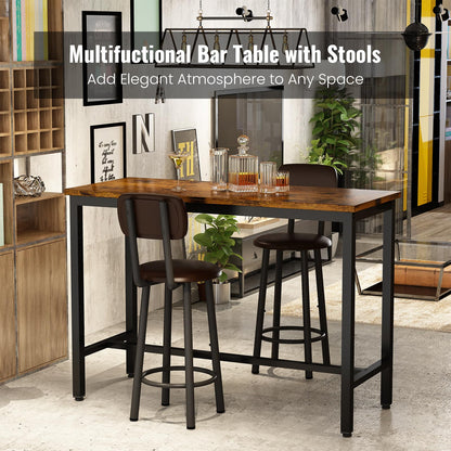 DKLGG Industrial style bar height table set of 3 pieces - brown and black with 2 PU leather chairs