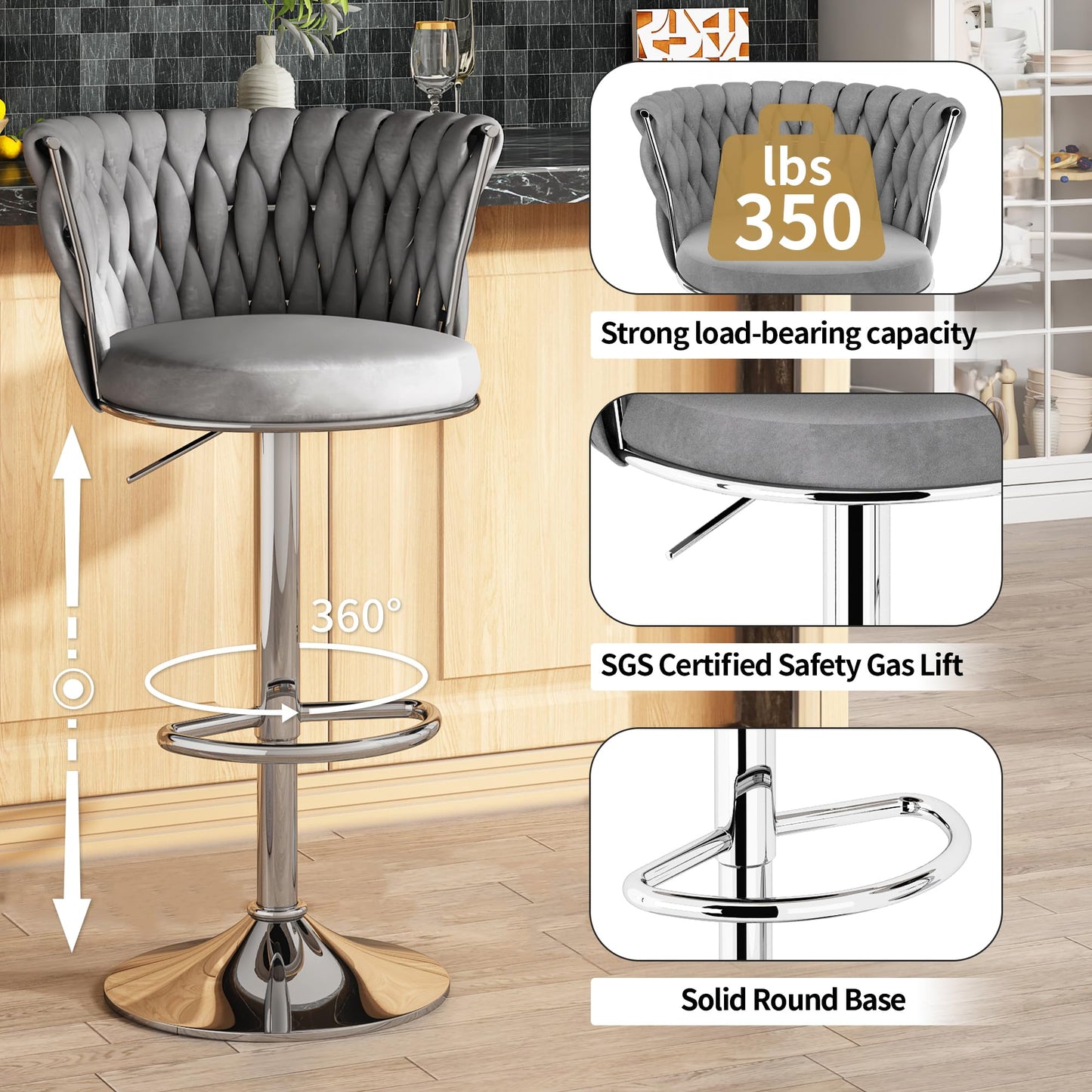 DKLGG Elegant Velvet Barstool Set - 4 Swivel Counter Height Stools for Comfort and Style