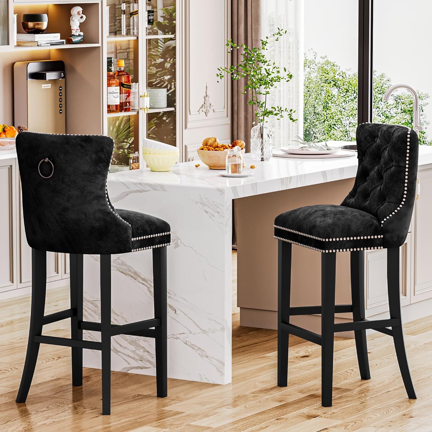 DKLGG Light Gray Velvet Barstool Set - 2 Comfortable Chairs for Chic Interiors