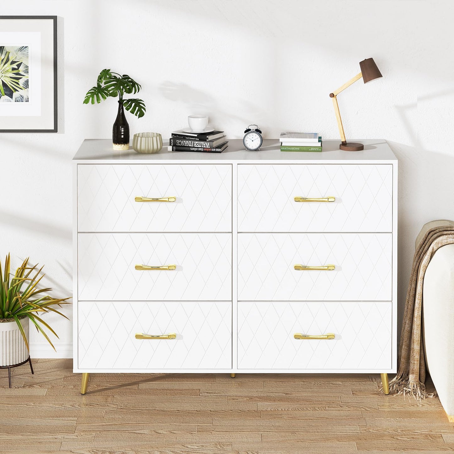 DKLGG 6 Drawer Dresser, White Dresser for Bedroom - Modern Minimalist Design