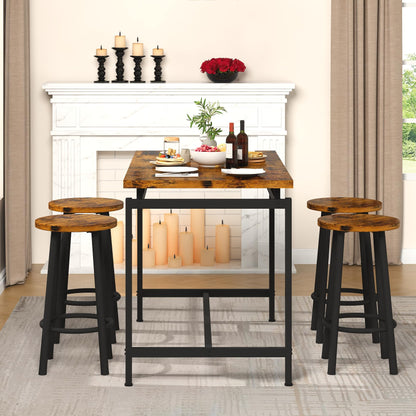 DKLGG 4-Person Wooden Barstool Dining Table and Chair Set of 5, Rustic Brown - Classic Elegance