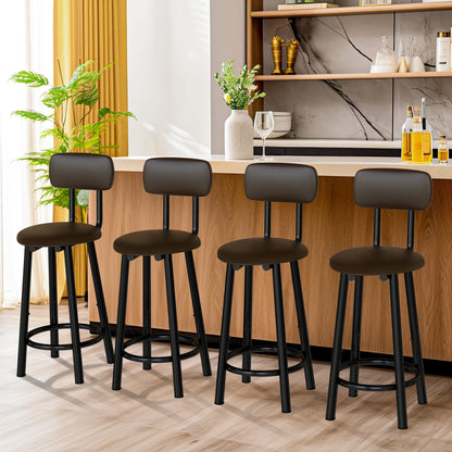 DKLGG Set of 4 PU Leather Bar Stools - High Chairs with Backrest in Elegant Gold Design