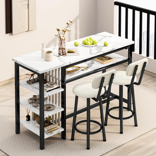 DKLGG 4-Piece Faux Marble Dining Set - Ideal for 3-6 People with Convenient Folding Table Leaf