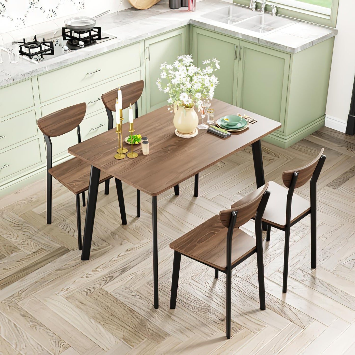 DKLGG 5-Piece Kitchen Table Set - Modern Rectangular Table for 4 with Elegant Oval Shape