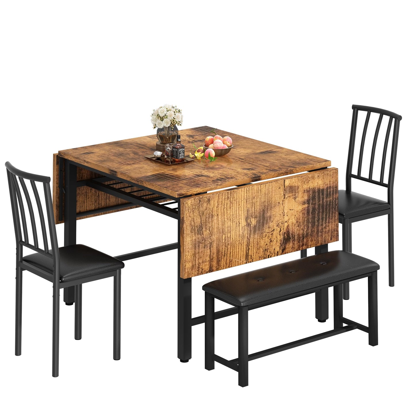 DKLGG 4-Piece Faux Marble Dining Set - Ideal for 3-6 People with Convenient Folding Table Leaf