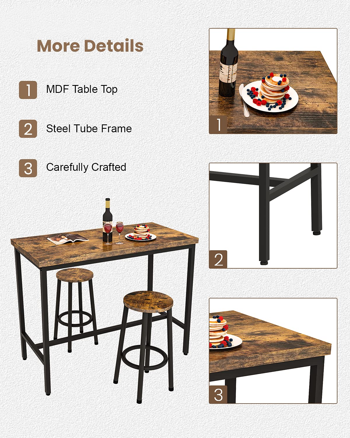 DKLGG 3-Piece Pub Dining Set - Stylish Bar Table with Versatile Chairs for Any Space