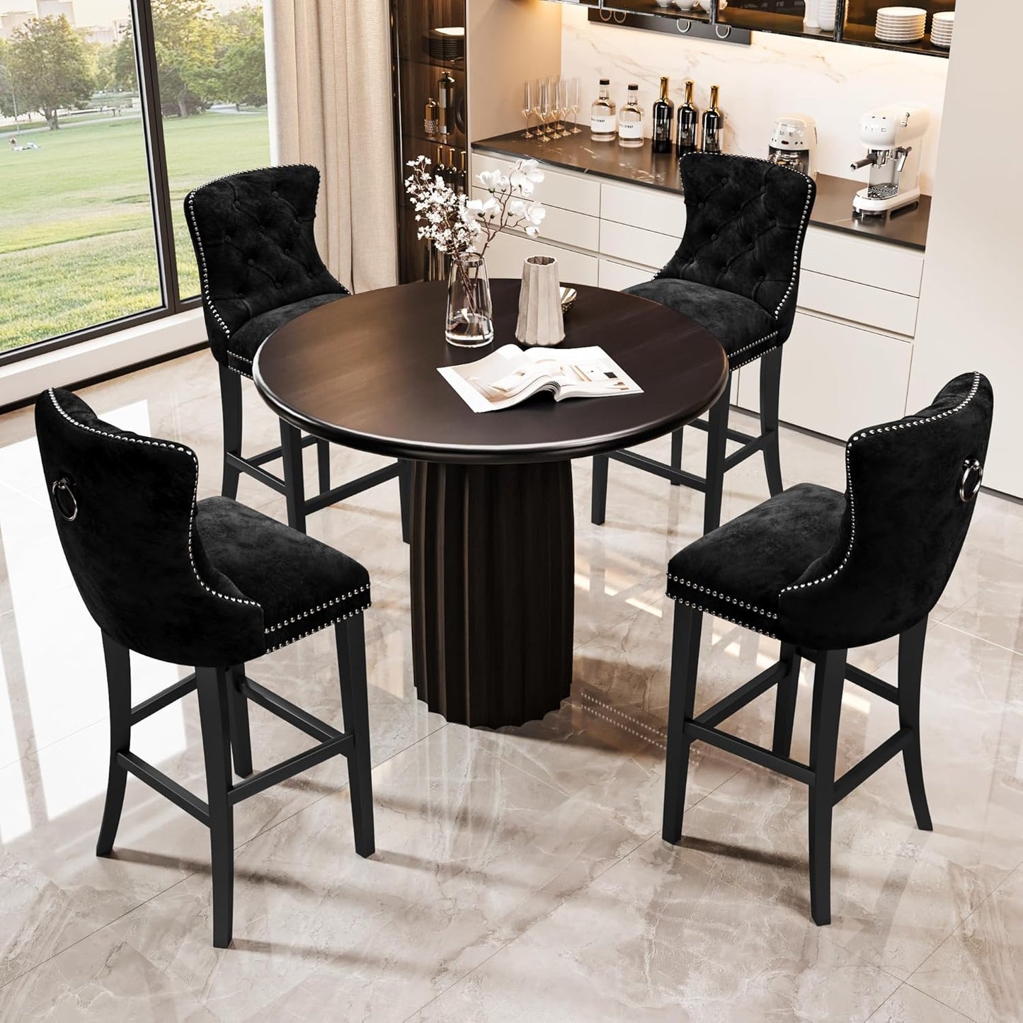 DKLGG Stylish Black 27-Inch Velvet Bar Stool Set of 4 – Perfect for Kitchen Islands