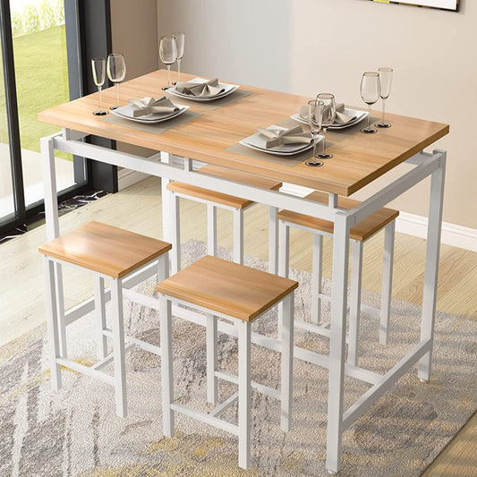 DKLGG 5-Piece Beige High Bar Dining Set - Perfect for Entertaining with Countertop Table and 4 Chairs