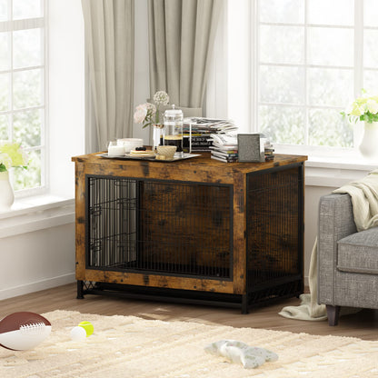 DKLGG Wooden Dog Crate End Table with Removable Tray – Pet-Friendly Furniture in Brown