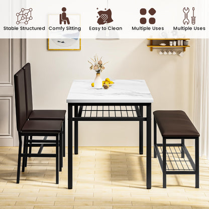 DKLGG Dining Table Set for 4 - Elegant Marble Table with Comfortable PU Leather Seating