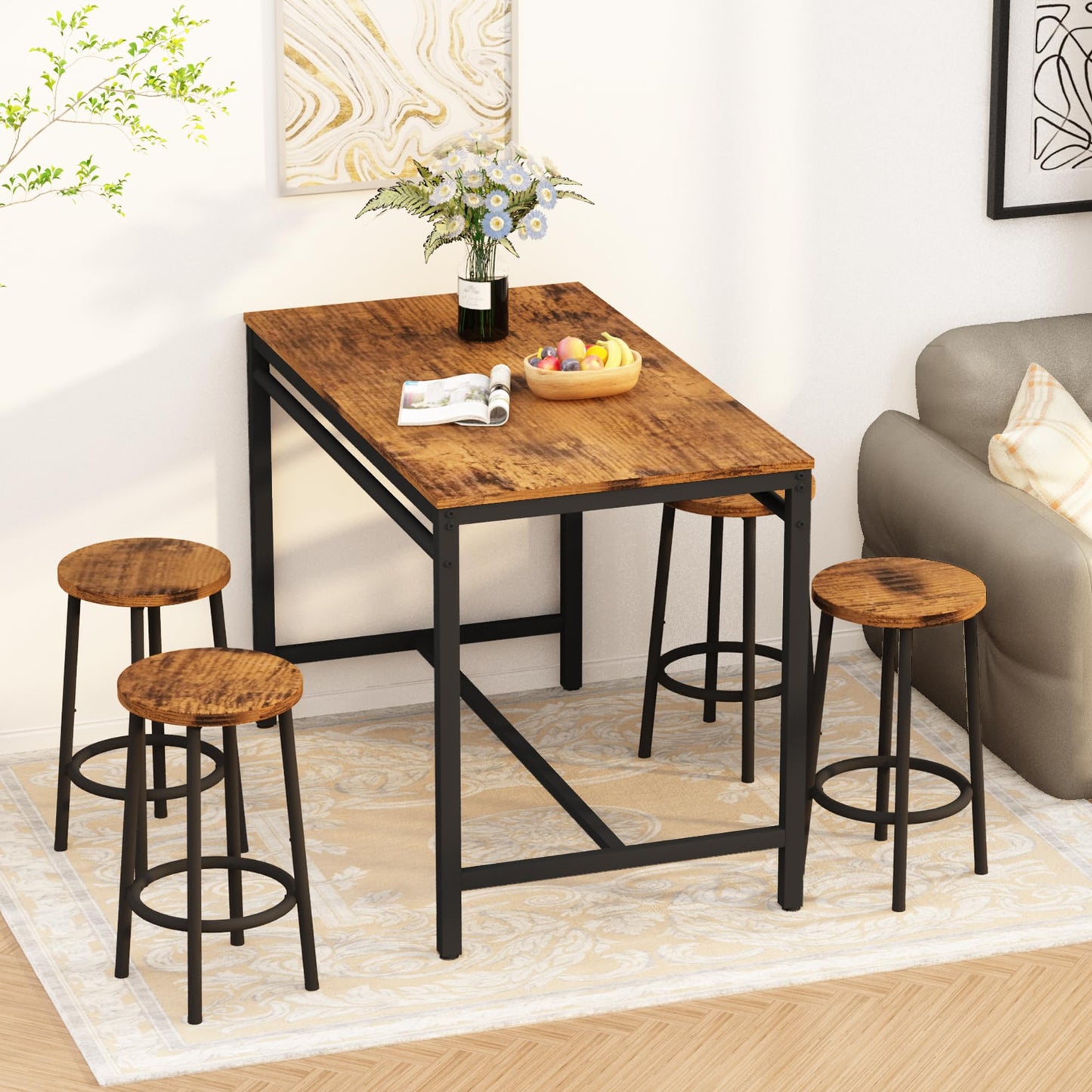 DKLGG 4-Person Bar Dining Set, 47-Inch, Black - Modern Home Dining Option