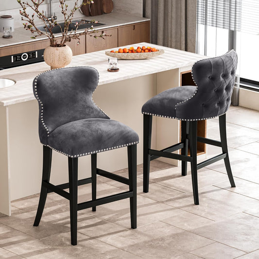 DKLGG 26” High Velvet Barstool Set - 2-Piece with Backrest for Ultimate Comfort