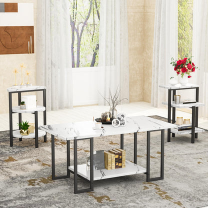 DKLGG 3-Piece Coffee Table Set - Stylish Rectangular Table with Two Matching Accent Tables