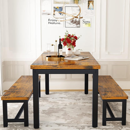 DKLGG Elegant Beige Dining Set - Spacious Kitchen Table with Two Benches for Cozy Family Dining