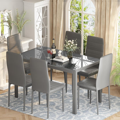 DKLGG, 7-Piece Kitchen Table for 6, Modern Dining Room Set for Small Spaces, Gray