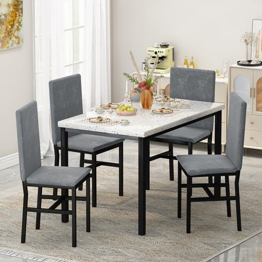 DKLGG 4-Person Faux Marble Dining Table and Chairs Set, White - Stylish and Comfortable