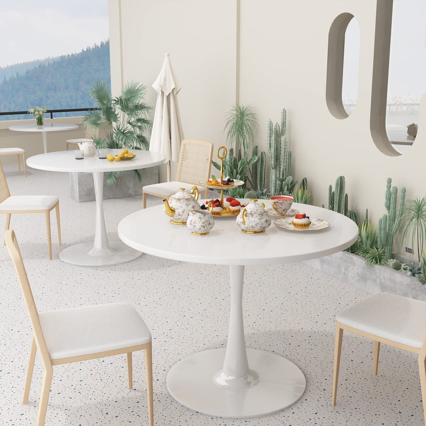 DKLGG Modern Round Dining Table - Stunning White Marble Design for Your Dining Room