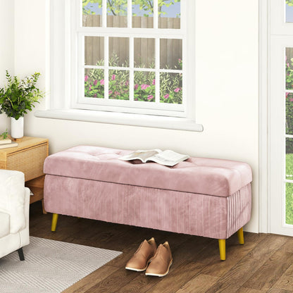 DKLGG Stylish Large Storage Ottoman - 47.24” Velvet Design in Gold and Pink for Your Home