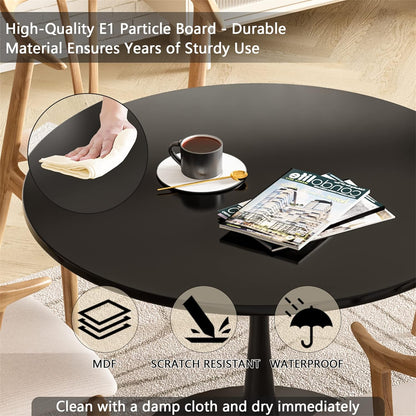 DKLGG 31.5'' Black Tulip Coffee Table - Modern Round MDF Top with Stylish Metal Base