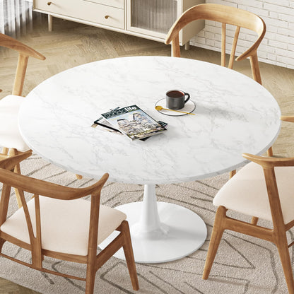 DKLGG Modern Round Dining Table - Stunning White Marble Design for Your Dining Room