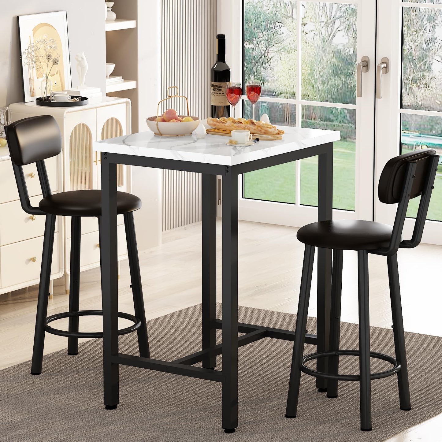 DKLGG 2-Person White Square Kitchen Table and Chairs Set – Perfect for Small Spaces