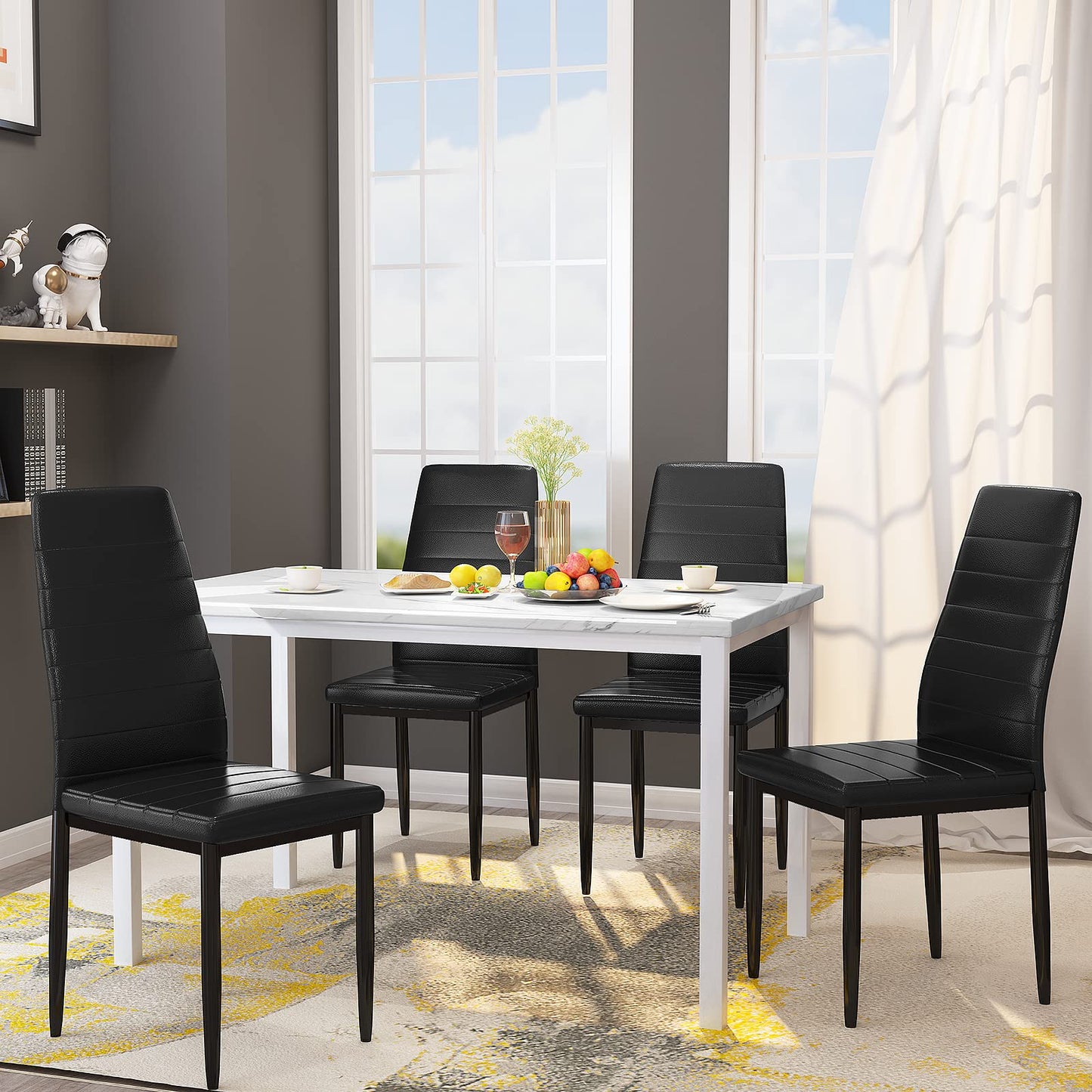 DKLGG Dining Table Set for 4 - Elegant Marble Table with Comfortable PU Leather Seating