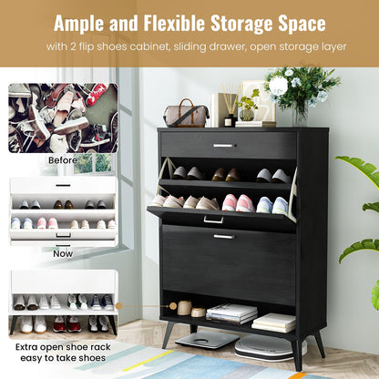 DKLGG Entryway Shoe Cabinet - Freestanding Gray Organizer with 2 Flip-Flop Drawers