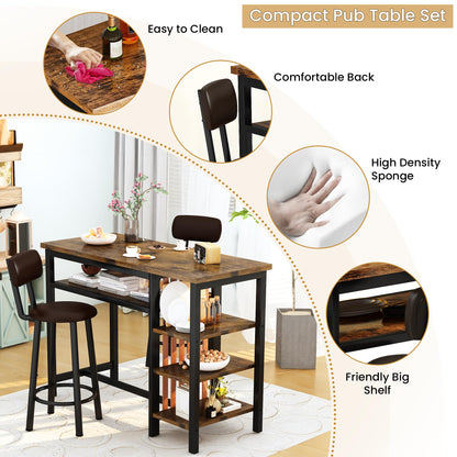 DKLGG High Top Dining Set - Bar Table with Upholstered Stools and Practical Storage Shelves for Easy Living