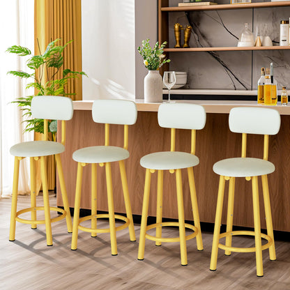 DKLGG Set of 4 PU Leather Bar Stools - High Chairs with Backrest in Elegant Gold Design