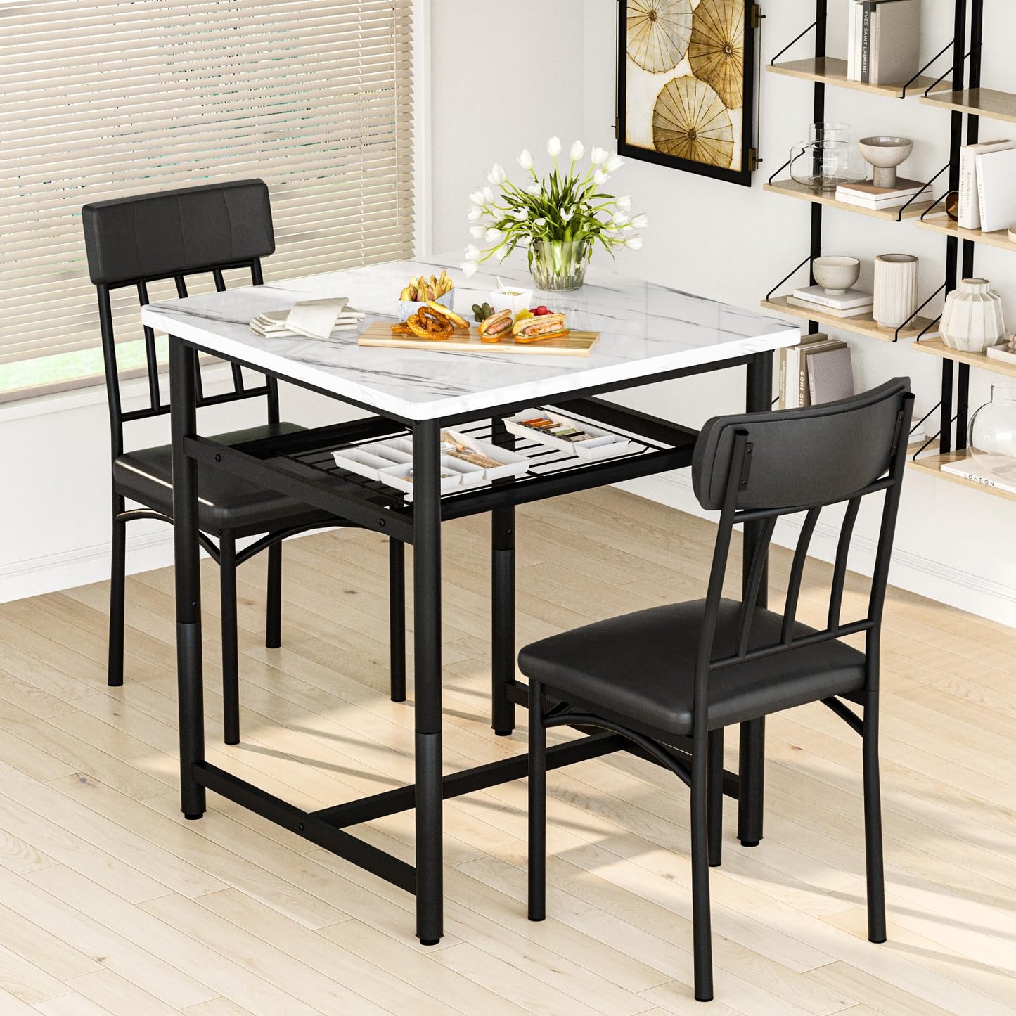 DKLGG 3-Piece Wooden Dining Table Set for Small Spaces, Compact Kitchen Table & Chairs