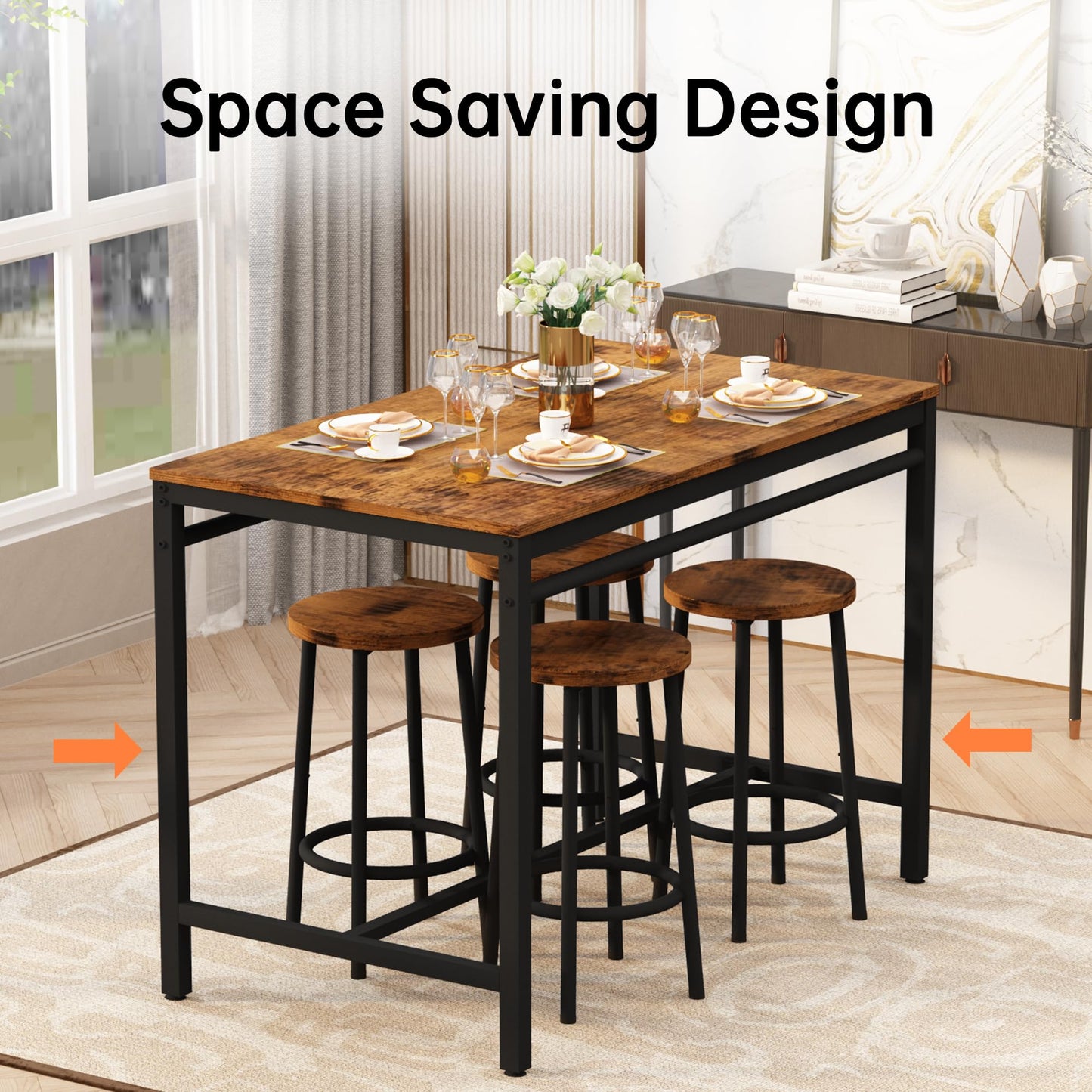 DKLGG 4-Person Bar Dining Set, 47-Inch, Black - Modern Home Dining Option